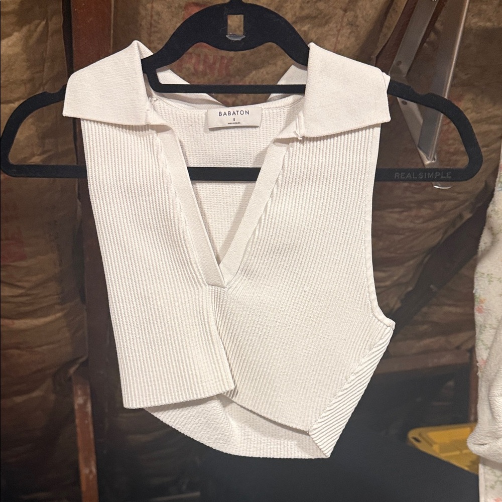 Babaton Cream Ribbed Sleeveless Blouse